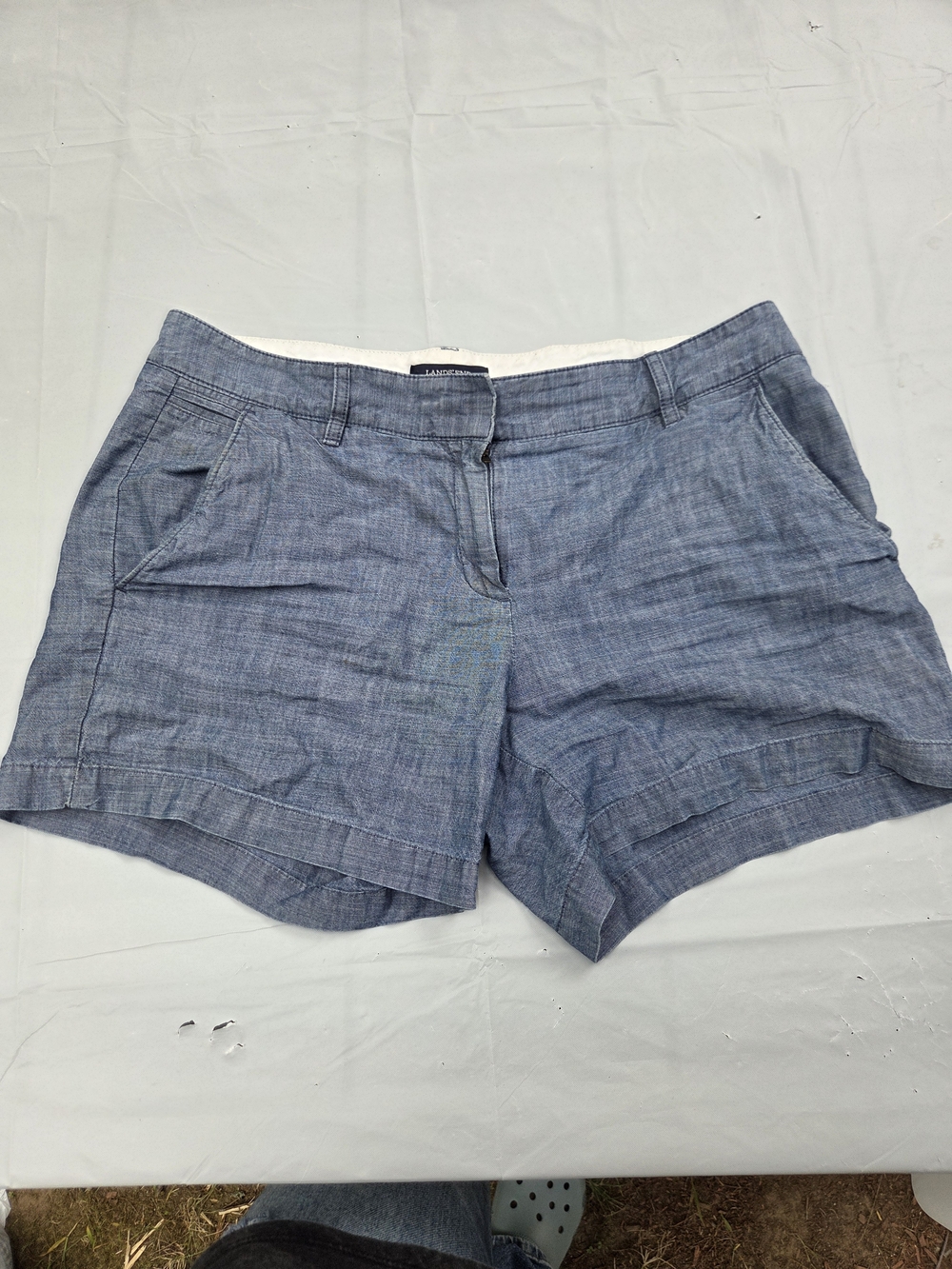Light Blue Low Rise Chambray Bermuda Shorts with Tailored Fit